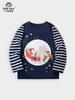 Roupas Infantis Europeias e Americanas Transfronteiriças Outono e Inverno Camiseta de Manga Longa de Natal com Estampa de Rena de Desenho Animado e Mangas Listradas Venda por Atacado em Estoque