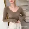 Suéter de cachemira ajustado listo para usar de primera línea para mujer, suéter de punto de color liso, capa interior suave y lisa, capa base sin costuras