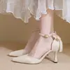 Zapatos de tacón alto estilo hada de talla grande europeos y americanos para mujer, con correa de lazo negra y diseño hueco, elegantes sandalias para damas
