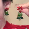 "Regalo de Navidad" Pendientes de Árbol de Navidad con Lazo para Crear Ambiente para Mujer, Nuevos Pendientes de Clip de Lujo de Gama Alta 2024