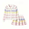 Conjunto de Dos Piezas para Niñas de Estilo Universitario Nuevo Otoño e Invierno: Cárdigan de Punto con Cuello Solapa de Algodón y Falda