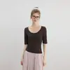 Camiseta de alta qualidade BXZO em lã Tencel de manga curta para mulheres, novo design de verão slim fit com mangas três quartos