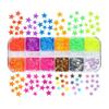 Caixa com 12 Compartimentos de Lantejoulas Coloridas de Formato Irregular: Borboleta, Coração, Flor, Estrela para Nail Art Lantejoulas Fluorescentes Decorações de Resina DIY