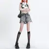 Shorts Jeans Feminino Verão 2025 Novo Estilo Solto de Perna Larga Linha A Hot Pants Tendência Cinza Transfronteiriço Em Estoque
