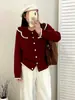 Cárdigan de punto con bloques de color y cuello Peter Pan para mujer, colección otoño 2026, talla grande, corte holgado, efecto adelgazante, prenda exterior, top 23268