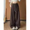 Calça Esportiva Cor de Café Estilo Americano Feminina Outono/Inverno 2026 Nova Solta Preguiçosa Emagrecedora Para Pessoas Baixas Calça Reta de Perna Larga
