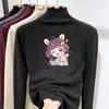 Camiseta Base de Polar para Niña con Cuello Medio Alto y Volantes Ropa Otoño Invierno Camiseta para Niños Medianos y Grandes Capa Interior Cálida Versátil Manga Larga