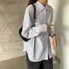 Jaqueta Camisa Listrada Azul Nova Estilo Ins para Mulheres 2026, Top de Manga Longa Estilo Francês para Primavera e Outono com Design Fino
