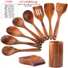 Pala de madera de acacia Sanchuang, pala de madera de mango largo para el hogar, utensilios de cocina de madera, cuchara de arroz, cuchara de madera, sartén antiadherente especial