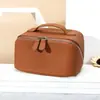 Bolsa de Higiene Pessoal Feminina Casual e Versátil, Bolsa de Maquiagem Feminina, Bolsa de Maquiagem Portátil Multifuncional em Couro Genuíno
