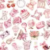50 Adesivos PET Fofos de Menina Rosa Desenho Animado Coreano Flor Gato Flor de Cerejeira Decorativos para Diário