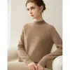 Suéter de cachemira de doble hebra engrosado de cuello alto medio para mujer, 100% cachemira pura, elegante capa interior, suéter base de color liso