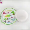 Venta al por mayor de fábrica Personalizado Verde Dibujo Animado Dinosaurio Pintura de Color Decoraciones para Fiesta de Cumpleaños Vajilla Desechable de Papel Set