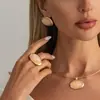 Colar Pingente Oval de Resina Marmorizada Moda Transfronteiriça Europeia e Americana Conjunto de Anel e Brincos de Olho de Tigre Sintético com Borda de Metal