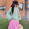 Suéter de Punto Suave y Ceroso Estilo Coreano para Mujer en Otoño e Invierno Nuevo Estilo Suave Color Caramelo Holgado Aspecto Adelgazante Top de Punto