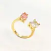 Anillo Abierto de Zirconia Chapado en Oro de 18 Quilates Anillo Ins de Alto Sentido Joyería de Mano Chapada en Cobre Dorado Anillos Transfronterizos Cristal Rosa