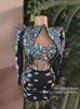 Traje Sexy Negro Brillante de Lentejuelas Europeo y Americano con Abertura Falda de Tres Piezas Cantante Actuación Comercial Atuendo de Escenario Bar Disco
