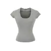 Camiseta Slim Fit Pura e Atraente com Decote U e Manga Curta para Mulheres, Estilo Básico de Verão, Top Sexy de Manga Curta que Marca a Cintura