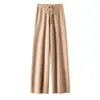 Pantalones de lana gruesa de pierna ancha adelgazantes de talla grande para mujer, otoño e invierno, de cintura alta, corte holgado, pantalones largos de cachemira hasta el suelo