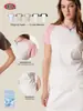 2025 Verano Marca de Moda Europea y Americana Peso Ligero Cintura Plisada Adelgazante Top Combinación de Colores Camiseta Deportiva de Manga Corta para Mujer