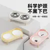 Cuenco doble de cerámica para gatos, cuenco para mascotas anti-derrames, cuenco integrado para agua y comida, cuenco de acero inoxidable para perros, cuenco de agua y comida para gatos y perros con protección para el cuello