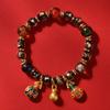 Pulsera de Esmalte Gris Fragante con Pan de Oro de Pekín Pulsera de Cuentas de Buda Arena Antigua Pulsera de Bestia Devoradora de Oro Estrella del Año de Nacimiento Mismo que el Antiguo Qin