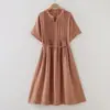 Vestido de Verano 2026 Estilo Japonés Doble Capa Gasa Plisado Cuello en V Suéter de Manga Corta para Mujer Vestido de Color Sólido para Mujer