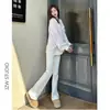 Calça Jeans Branca Flare Estilo Americano para Mulheres, Novo Outono Cintura Alta Slim Fit Caimento Estendido Comprimento Total Bootcut