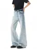 Pantalones vaqueros rectos de pierna ancha, estilo americano, con lavado azul de bigotes de gato, para hombre, altos, holgados y adelgazantes