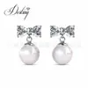 Brincos de Prata S925 para Mulheres Moda Usando Elemento Swarovski Brincos de Pérola Pequenos Brincos de Laço Fragrância