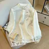 Calidad Garantizada Reductor de Edad Talla Grande para Mujeres de Mediana Edad Cubre Piel Nuevo Estilo Empalmado Brocado de Sichuan Estilo Nacional Versátil Camisa de Cuello Alto Otoño