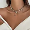 Collar de Cadena de Perlas de Imitación Elegante Transfronterizo Europeo y Americano Diseño de Collar Envuelto Ins Metal Corazón Apilado Collar para Clavícula