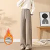 Veludo Outono e Inverno Novo Lã de Cordeiro Slim Calça de Perna Larga Feminina Algodão do Nordeste Extra Grossa Quente Calças Casuais