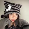 Sombrero de orejas de gato estilo Yabi para mujer otoño e invierno y2g sombrero de punto a rayas estilo coreano lindo cálido de lana