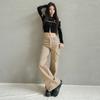 Jeans Cargo Caqui de Bolsillo Grande para Mujer 2025 Nuevo Otoño e Invierno Sueltos de Longitud Completa Casual Elásticos Acampanados