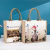 Bolsa de mano de lino con costuras de imitación de lino, bolsa de compras de lino publicitaria, película inferior lateral al por mayor de fábrica