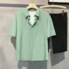 Camisa de Manga Corta de Verano para Hombre, Corte Holgado de Moda, Ligera de Estilo Maduro, para Viajar, Elegante Versátil Sin Arrugas de Seda de Hielo