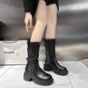 Botas Color Nude de Estilo Coreano 2024, de Alto Valor, con Punta Redonda, Botas tipo Martin, Retro, Elegantes, Sencillas, Celebridad de Internet