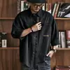 Camisa de Trabajo Lavada Estilo Retro Americano para Hombre Primavera Otoño Holgada Manga Larga Solapa Bolsillos Grandes Chaqueta Camisa Casual Marca de Tendencia