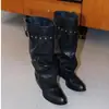 Botas de tacón grueso Maillard negro retro de cintura alta de pierna ancha para mujer 2026 nuevo otoño e invierno punta fina botas altas de equitación