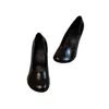 Versión de Piel de Vaca~Zapatos Mary Jane Retro Franceses para Mujer, Estilo Primavera y Otoño, Punta Redonda, Boca Baja, Tacones Altos, Zapatos de Cuero con Correa Única