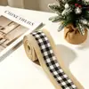 Decoraciones Navideñas 5m 6.5cm de Largo Cinta Navideña a Cuadros Blanco y Negro con Borde de Arpillera Lazos Decoración de Cinta de Satén
