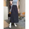 Saia midi casual com poá preto para mulheres, nova coleção de outono, plus size, efeito emagrecedor, adequada para tipos de corpo pera