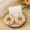 Aretes Florales Hechos a Mano de Rafia Estilo Festivo, Aretes Étnicos de Gama Alta de Nicho, Aretes Únicos y Hermosos al por Mayor