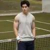 Chaleco sin mangas de punto gofrado con media cremallera para hombre, mezcla de algodón y poliéster, resistente al desgaste, absorbe la humedad, transpirable, para uso deportivo en verano 2026