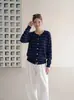 Casaco Cardigan de Tricô Listrado de Alta Qualidade para Mulheres, Roupa Popular de Outono, Suéter, Início do Outono, Camada Externa Chique Estilo Coreano 9199