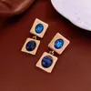Brincos Quadrados e Redondos com Cravação de Diamantes e Tachas Prateadas, Colar, Corrente de Suéter Estilo Corte Vintage Francês, Conjunto de Joias Exclusivo de Alta Qualidade