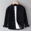 Jaqueta Camisa de Veludo Cotelê Cor Sólida Manga Longa Masculina Top Solto Retrô Masculino Jaqueta Camisa de Veludo Cotelê