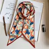 Lenço de seda estampado estilo coreano cachecol estreito cachecol de seda dupla camada cachecol dupla face cachecol longo gravata cabelo elegante lenço de cabeça bolsa de gravata feminina para o verão
