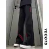Jeans Negros Lavados Estilo Retro Americano para Hombre, Pantalones Acampanados Rayados de Corte Limpio para Primavera y Otoño, Pantalones Casuales de Pierna Recta